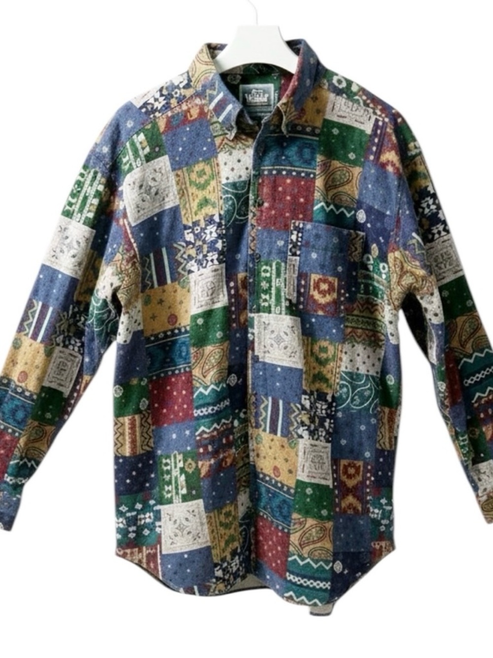 VTG Woolrich Men’s XL Flannel Aztec‎ Southwestern Patchwork Button-Down Shirt
